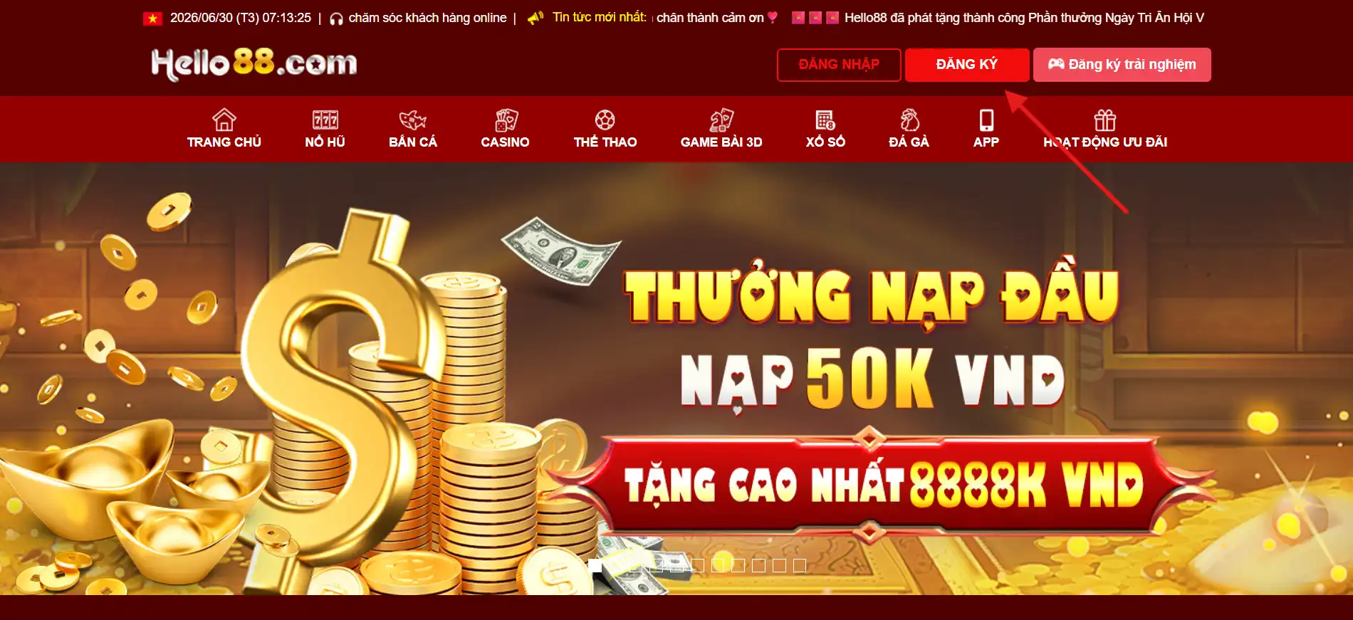 Chọn Đăng ký ở góc trên bên phải