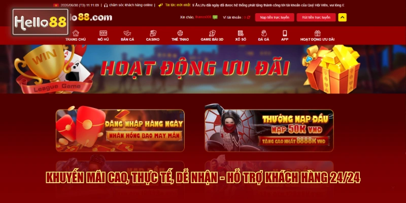 Khuyến mãi cao, thực tế, dễ nhận - Hỗ trợ khách hàng 24/24 