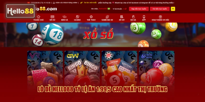 Lô đề Hello88 tỷ lệ ăn 1:99,5 cao nhất thị trường