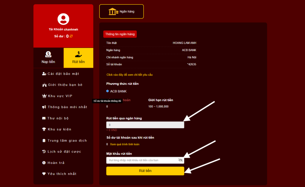 Tạo lệnh rút tiền Hello88