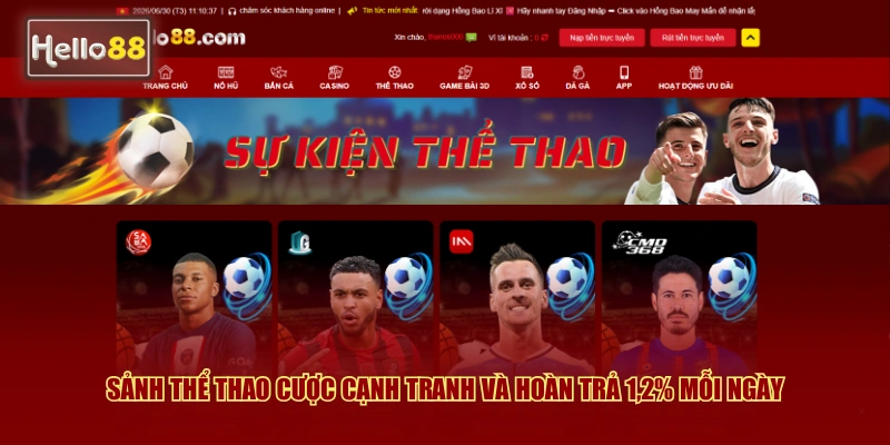 Sảnh thể thao cược cạnh tranh và hoàn trả 1,2% mỗi ngày
